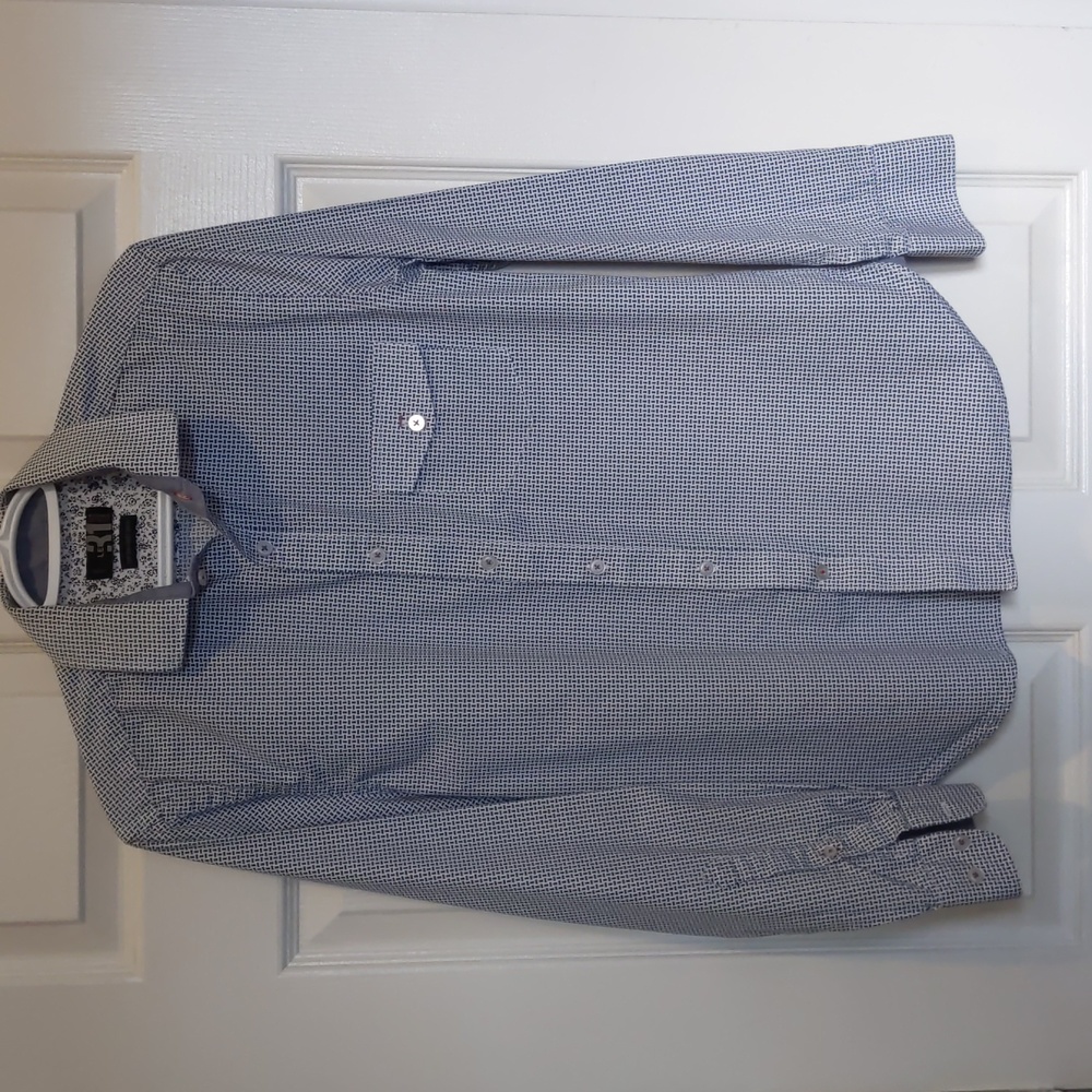 Mens Button Front Long Sleeve Shirt, Size Small, Blue/White, Le31 Simons
